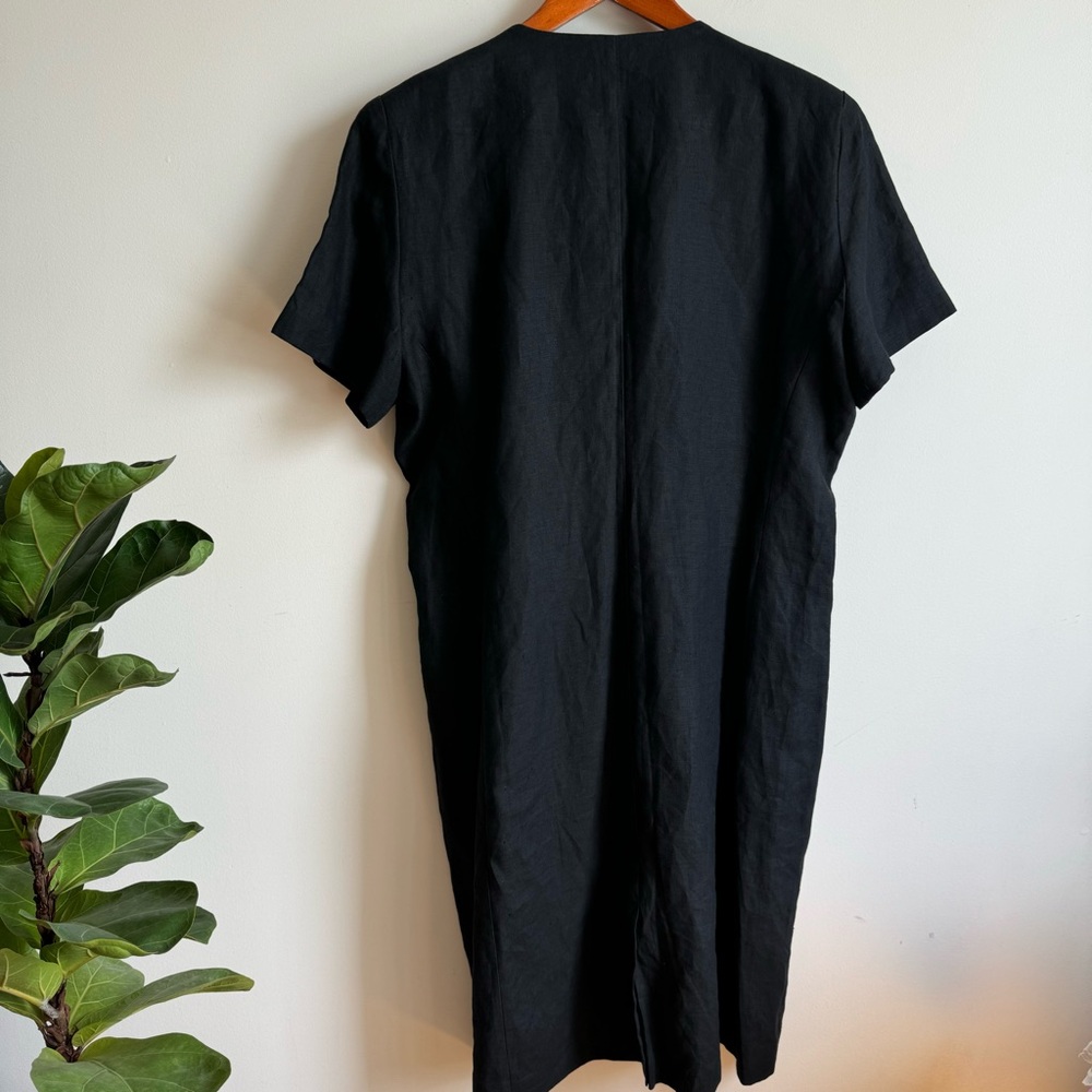 Simons Vintage Contemoraine Black Midi 100% Linen Dress Size 12 Double Buttons - Picture 3 of 11